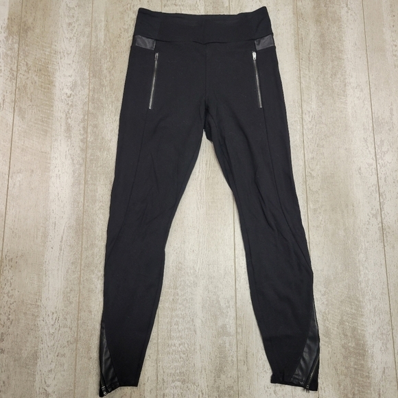 Athleta Ponte Knit Moto Legging Faux Leather Zip Black Hi Rise Waist Small - Picture 3 of 9